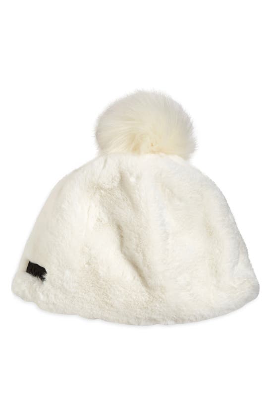 Ugg Faux Fur Beanie With Pom In Ivory