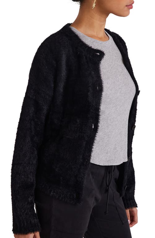 Bella Dahl Fuzzy Crewneck Cardigan In Black
