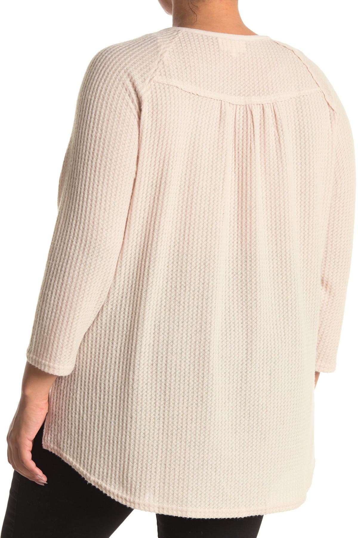 Melloday Brushed Waffle Knit Henley Top In Open White38