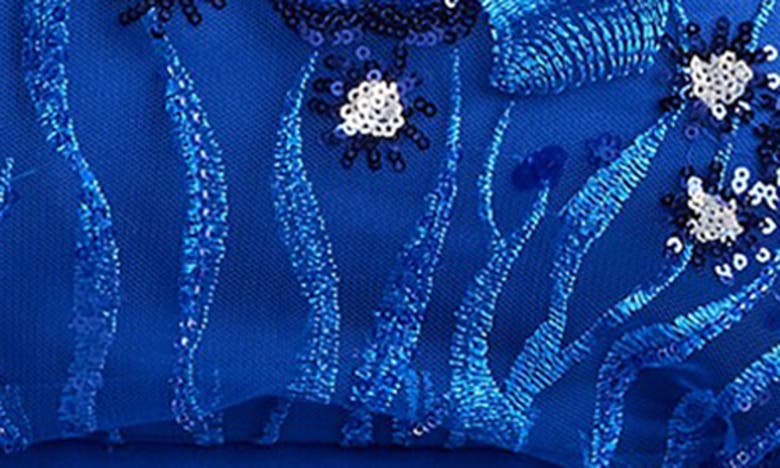 Tadashi Shoji Sequin Blouson Bodice Long Sleeve Gown In Mystic Blue