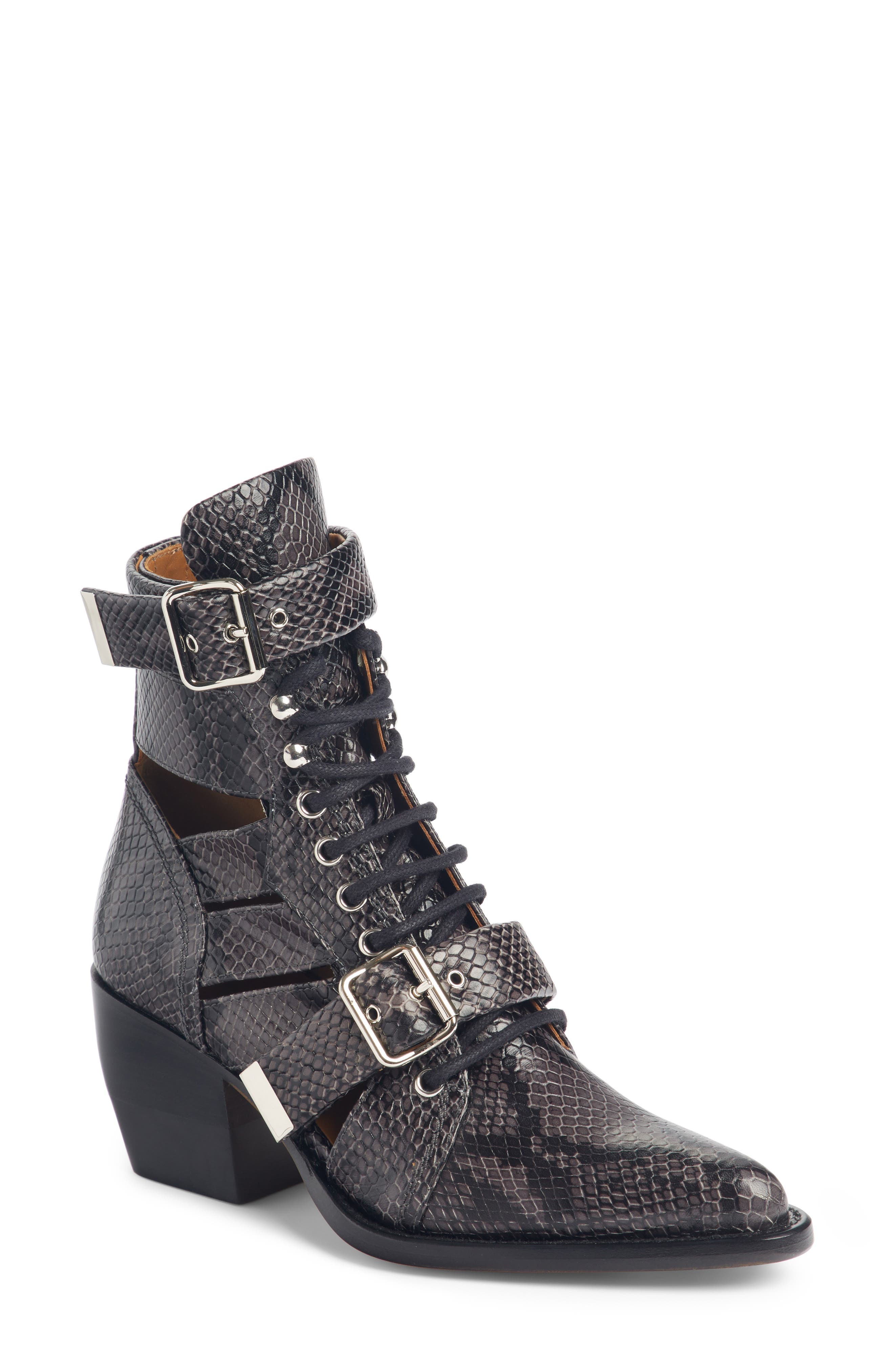 Chloe Rylee Caged Pointy Toe Boot, Black