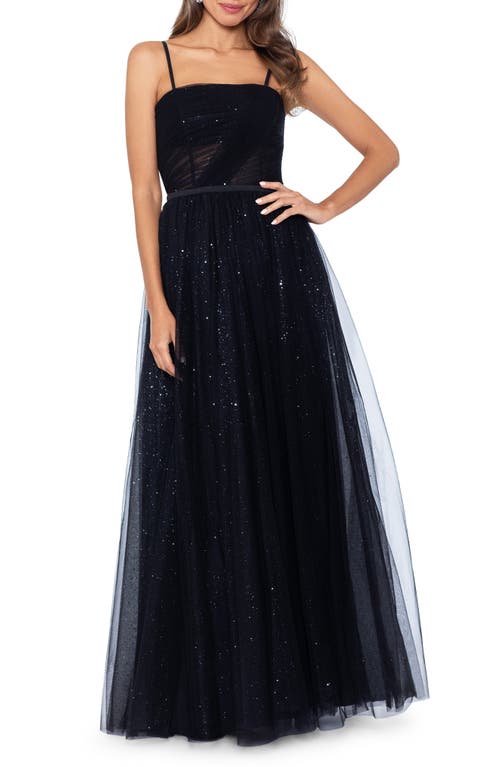 Betsy & Adam Glitter Mesh Gown Black at Nordstrom,