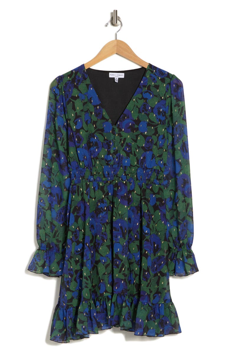 KOKO + MASON Floral Ruffle Long Sleeve Fit & Flare Dress | Nordstromrack