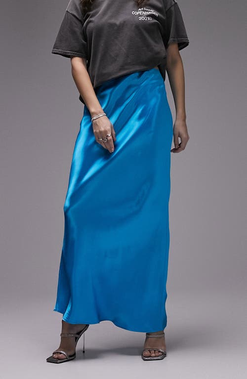 Topshop Bias Cut Satin Maxi Skirt in Light Blue
