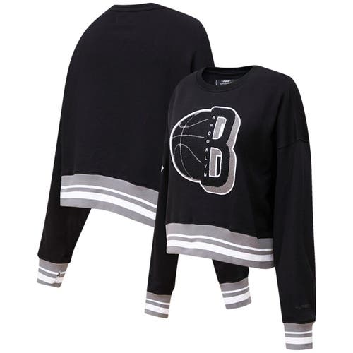 Women's Pro Standard Black Brooklyn Nets Mash Up Pullover Sweatshirt