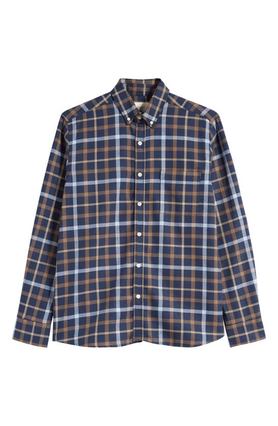Shop Forét Grip Check Organic Cotton Flannel Button-down Shirt In Navy Check