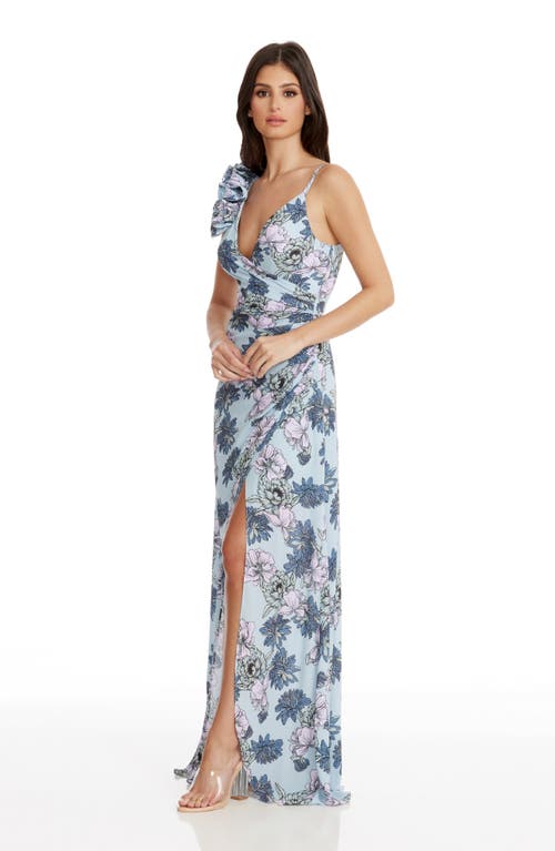 Shop Dress The Population Camelia Floral Gown In Powder Blue Multi