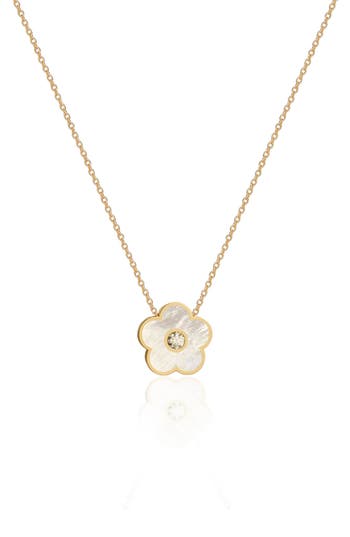 Gabi Rielle Effortless Staples Inlay Flower Pendant Necklace In Gold/pearl