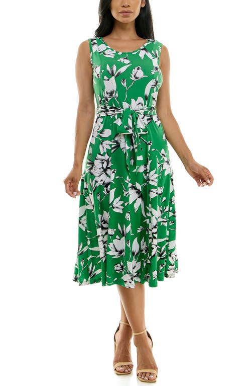 Shop Nina Leonard Crewneck Sleeveless Midi Dress In True Green/ivory