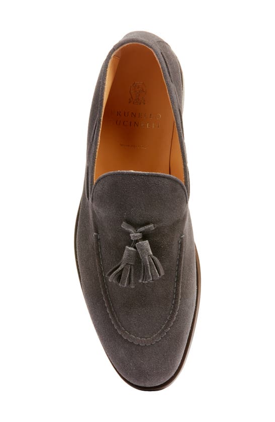 Shop Brunello Cucinelli Tassel Detail Suede Loafer In C8860 Dark Grey Suede