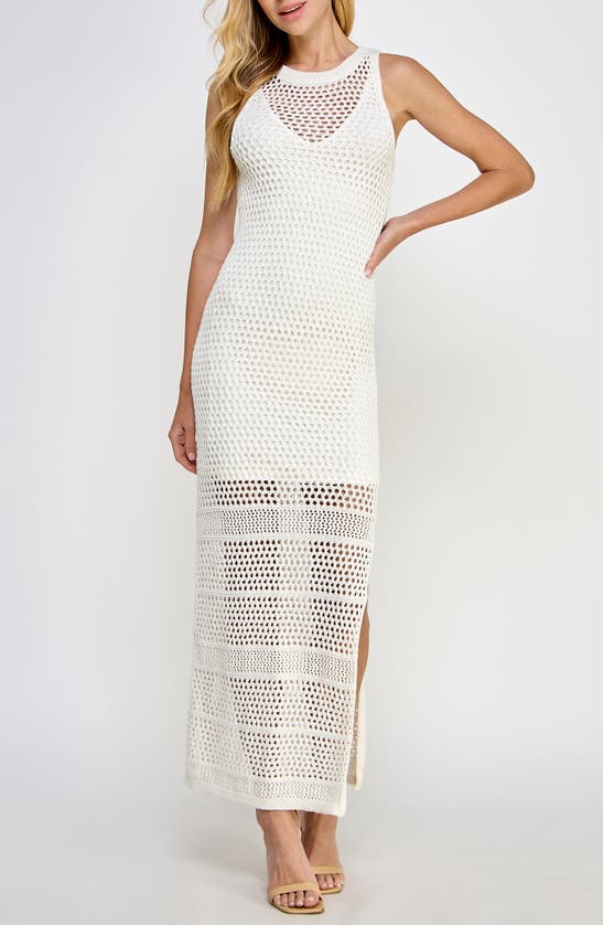 Shop Koko + Mason Open Stitch Sleeveless Maxi Dress In White