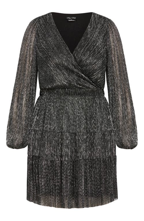 City Chic Lily Metallic Ruched Dress In Black