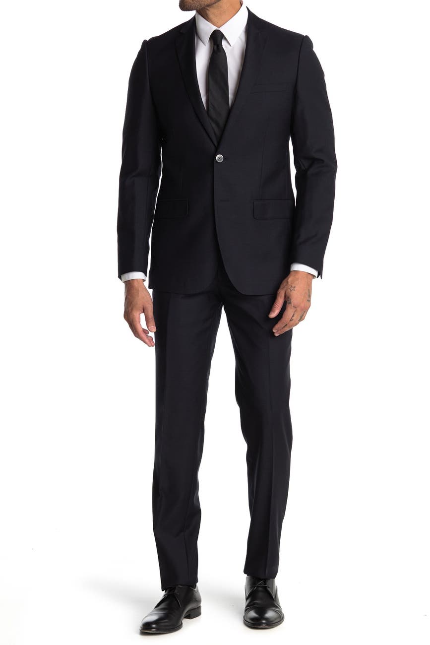 Zanetti | Nevy Blue Slim Fit Notch Lapel Two-Button Wool Suit ...