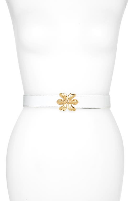 Double Bee Clasp Leather Belt in White