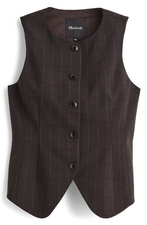 Shop Madewell Pinsttripe Scoop Neck Single Breasted Vest In Chocolate Wide Pinstripe