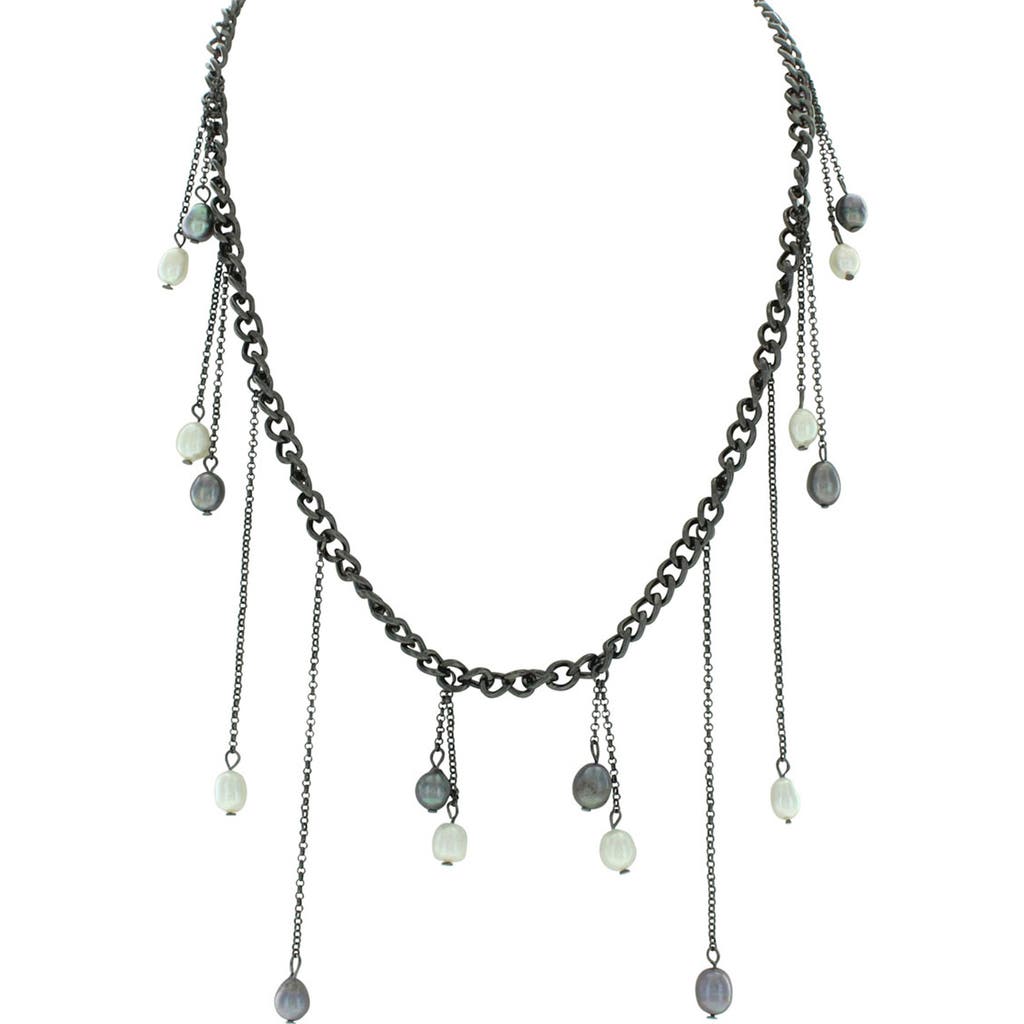 Olivia Welles Graduated Imitation Pearl Curb Chain Statement Necklace In Green