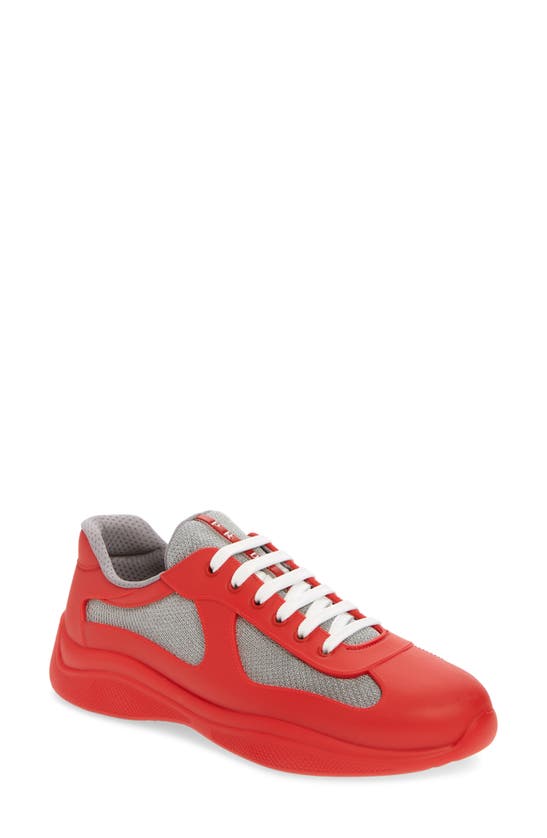 Prada America's Cup Soft Rubber And Bike Fabric Sneakers In Rosso | ModeSens
