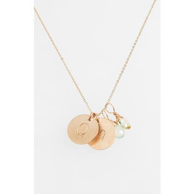 Nashelle Aqua Chalcedony, Lemon Quartz, Initial & Heart 14K-Gold Fill Disc Necklace