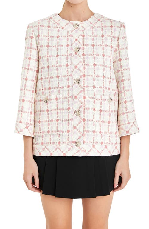 Shop English Factory Boxy Tweed Jacket In Ivory/pink Multi