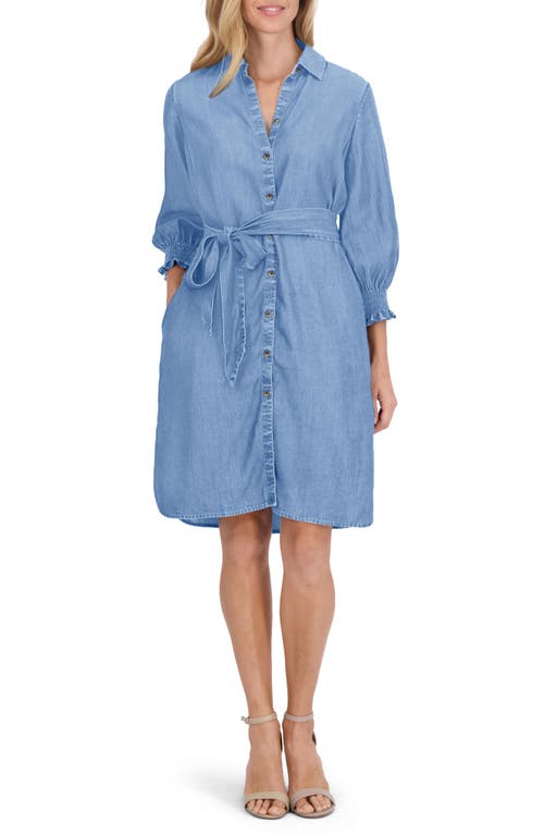 Abby Belted Long Sleeve Shirtdress in Bluewash