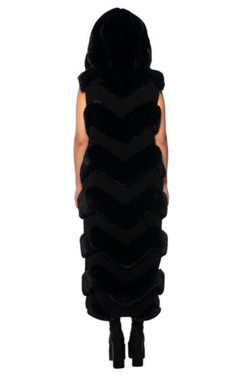 Azalea Wang Hooded Long Faux Shearling Vest With Faux Fur Trim In Black