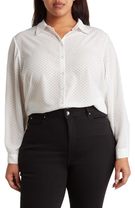 Collared Long Sleeve Button Front Shirt (Plus Size)