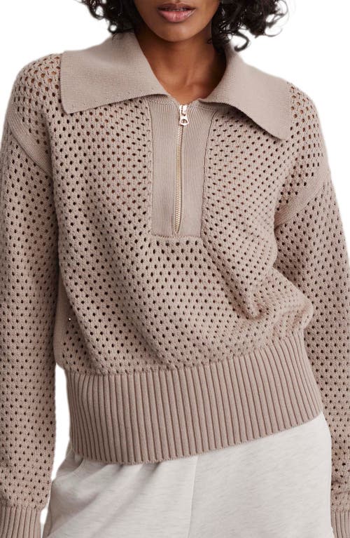 Varley Lily Open Stitch Polo Sweater in Taupe Clay