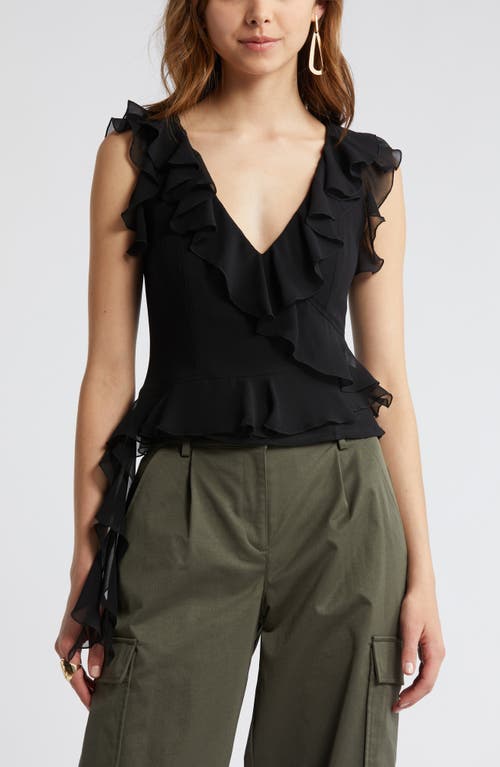 Open Edit Ruffle Sleeveless Crop Top In Black