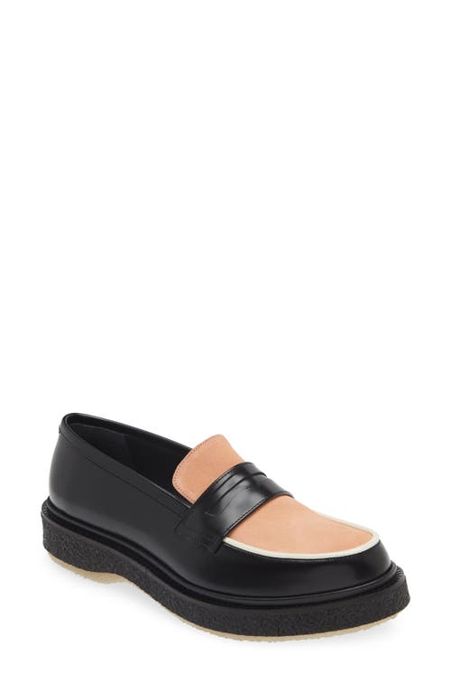 Colorblock Penny Loafer in Black/Strawberry/Ivory