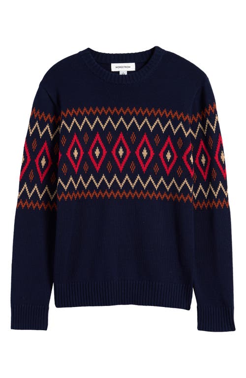 Shop Nordstrom Kids' Fair Isle Cotton Crewneck Sweater In Navy Peacoat Classic Fairisle