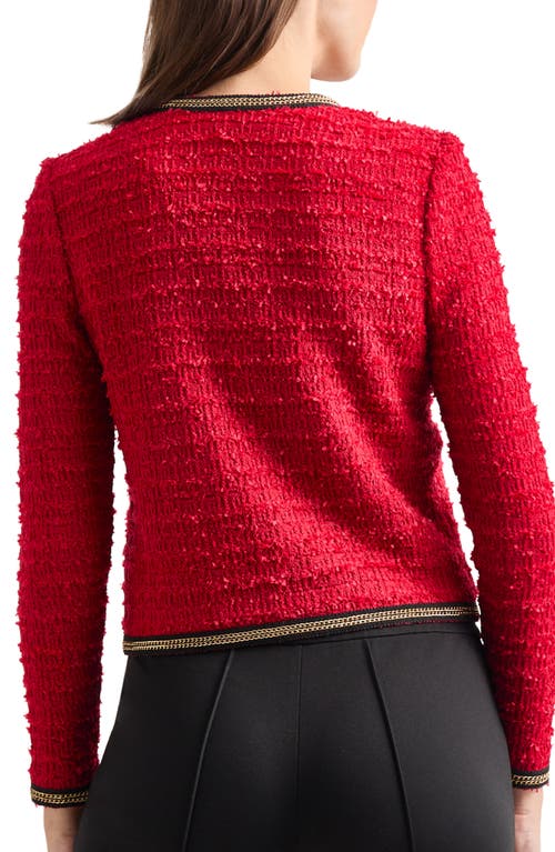 Misook Double Chain Trim Eyelash Jacket In Rouge