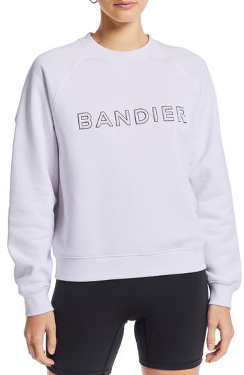 Shop Bandier Logo Crewneck Sweatshirt In White/black