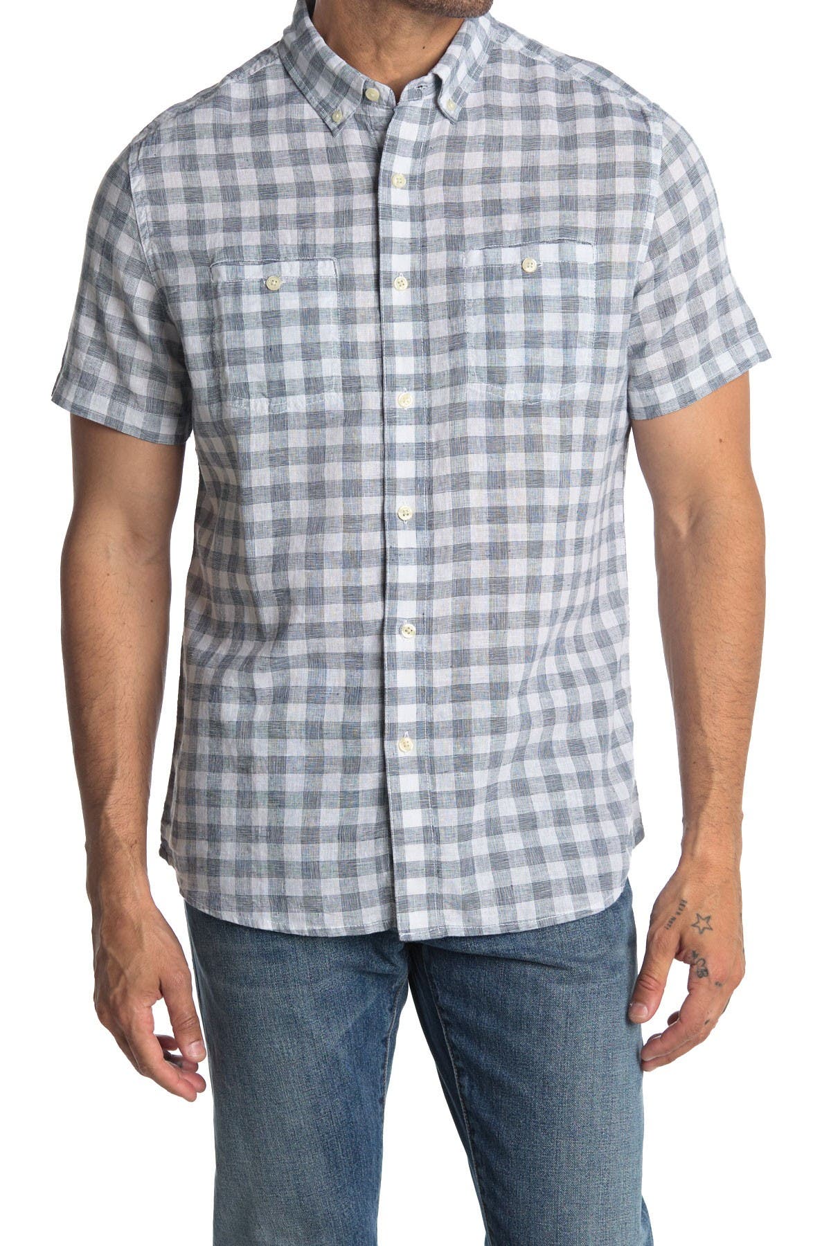Grayers Lenox Short Sleeve Gingham Print Regular Fit Shirt In Open Blue25