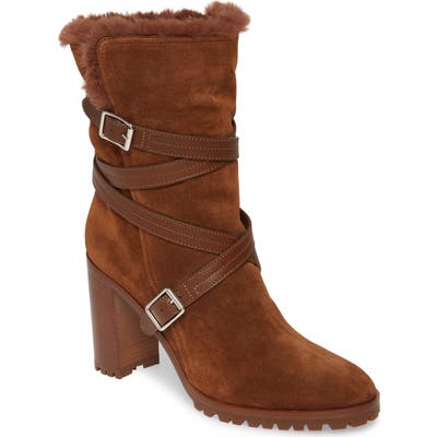 Gianvito Rossi Faux Shearling Lined Wrap Belt Boot, Brown
