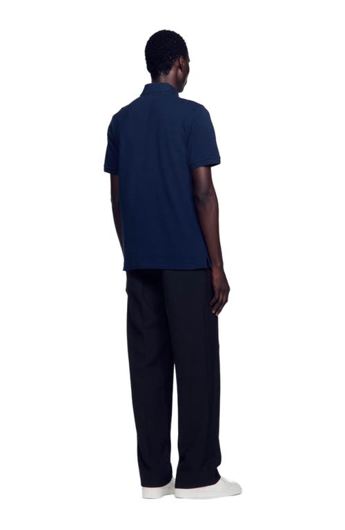 Shop Sandro Polo Shirt With Square Cross Patch In Navy Blue