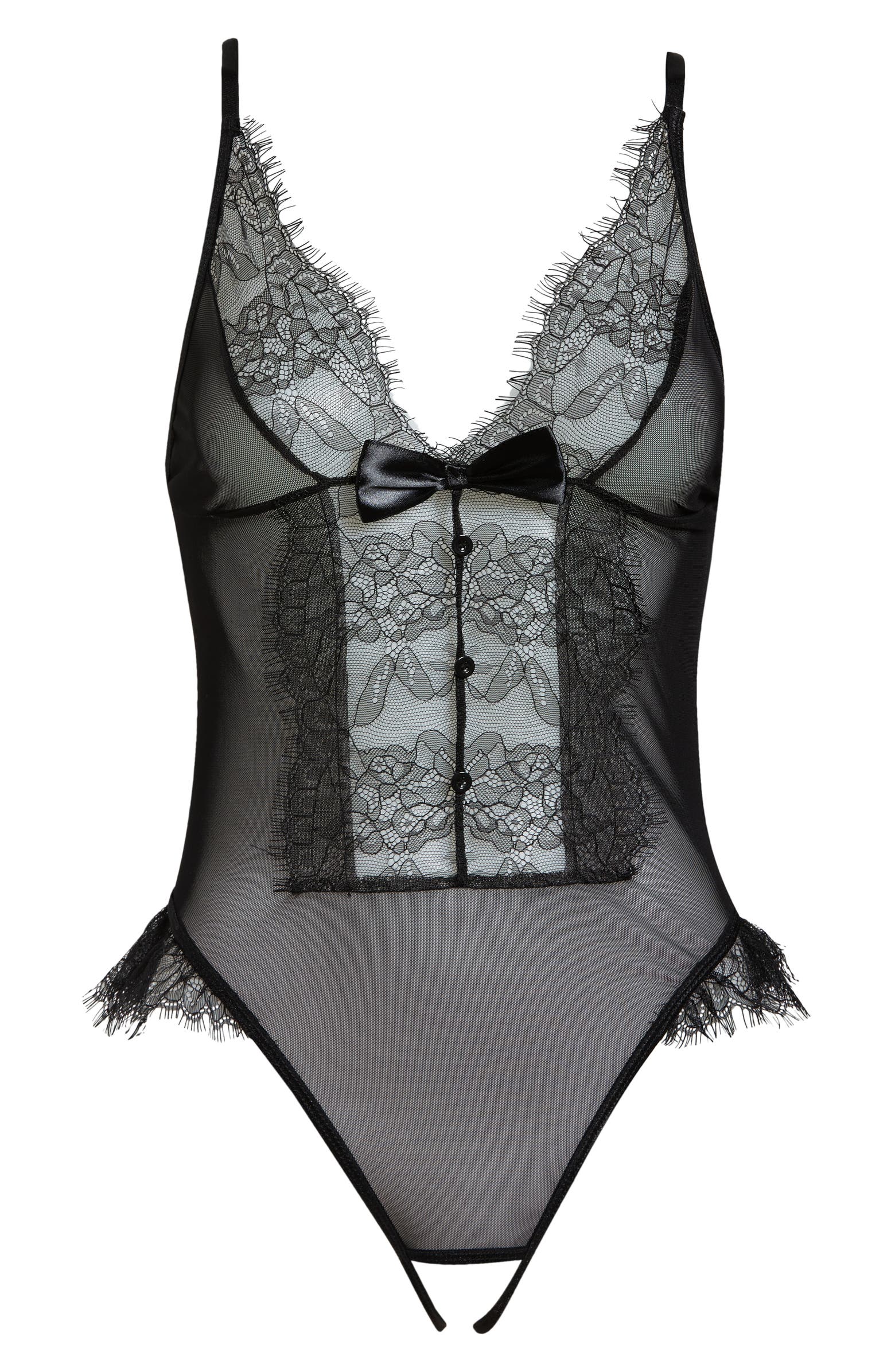 Coquette Lace & Mesh Open Gusset Teddy | Nordstrom