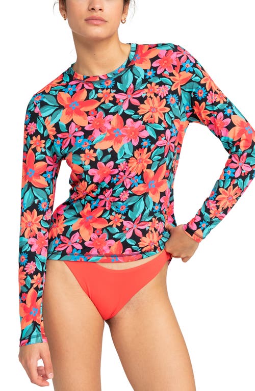 Shop Roxy Sea Skippin' Long Sleeve Rashguard In Anthracite Floral