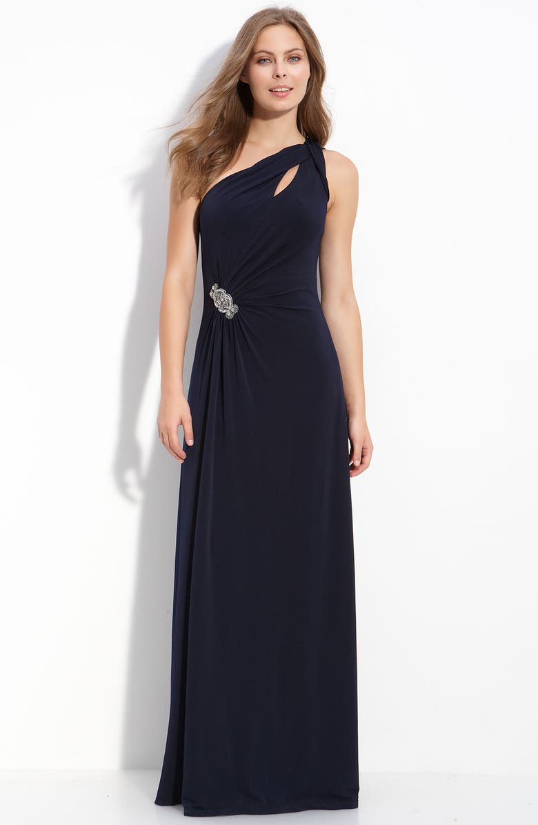 Eliza J Jeweled One Shoulder Jersey Gown | Nordstrom