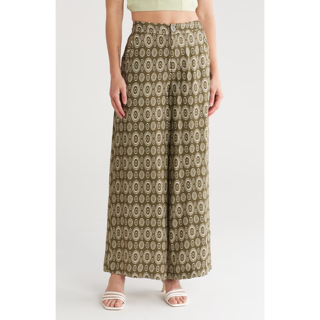 Philosophy By Rpublic Clothing Scarf Print Wide Leg Pants In Green/ivory Print
