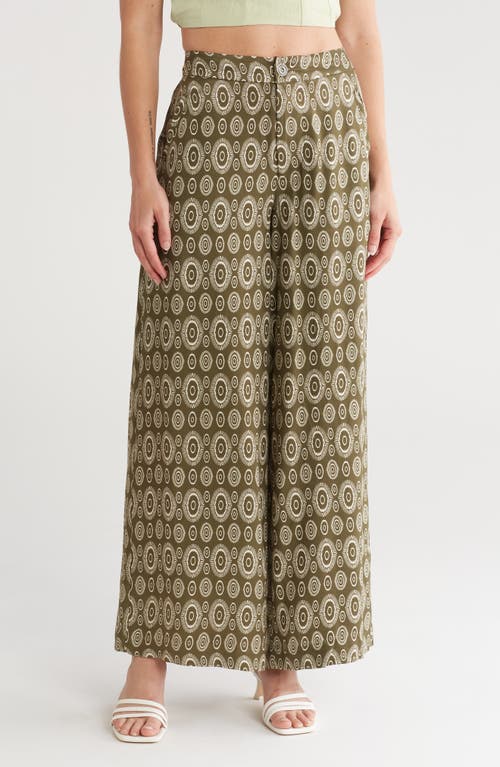 Shop Philosophy By Rpublic Clothing Scarf Print Wide Leg Pants In Green/ivory Print