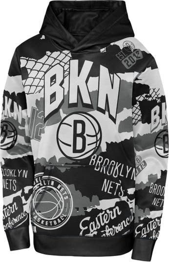 KTZ Men's Brooklyn Nets Half Logo Oversized Hoodie - Black - Hoodies