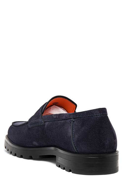 Santoni Suede Penny Loafers In Blue