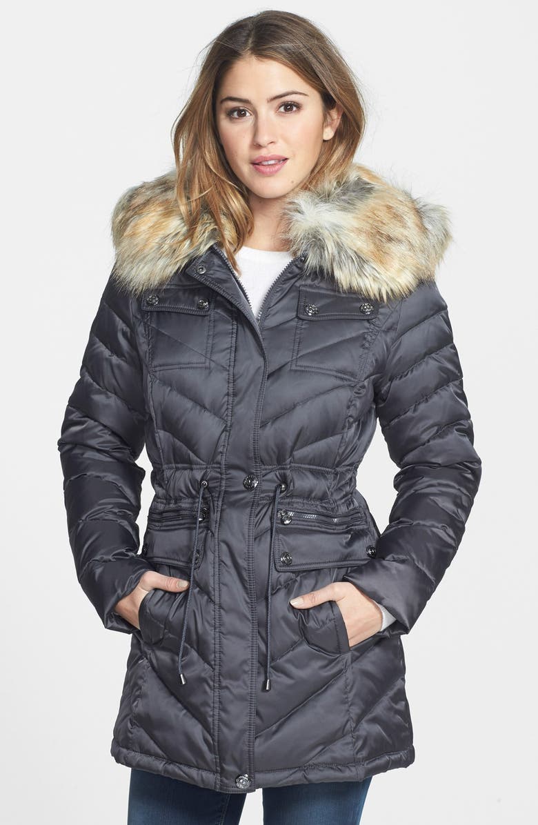 Laundry by Shelli Segal Down & Feather Fill Anorak with Faux Fur Trim ...