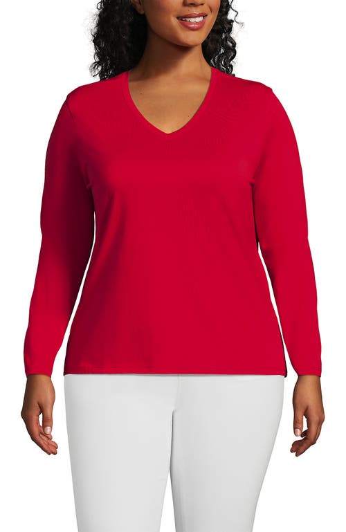 Shop Lands' End Plus Size Relaxed Supima Cotton Long Sleeve V-neck T-shirt In Heritage Red