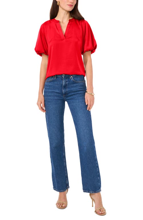 Shop Vince Camuto Hammered Satin Puff Sleeve Top In Bright Red