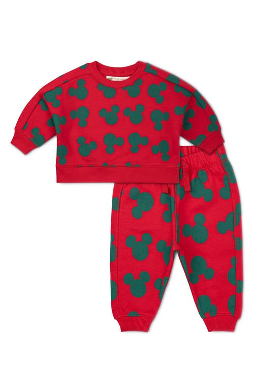 MONICA + ANDY MONICA + ANDY MICKEY MOUSE PRINT HOLIDAY ORGANIC COTTON SWEATSHIRT & SWEATPANTS SET 