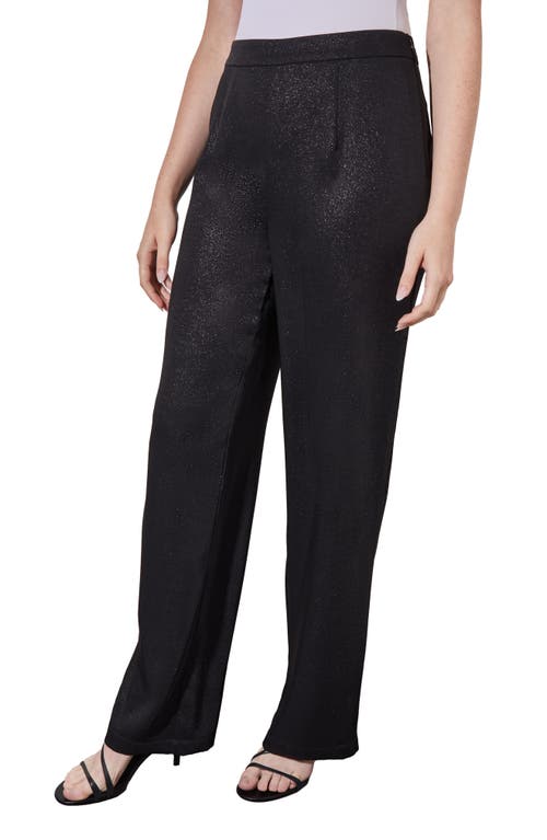 Shop Ming Wang Metallic Shimmer Straight Leg Pants In Black/silver