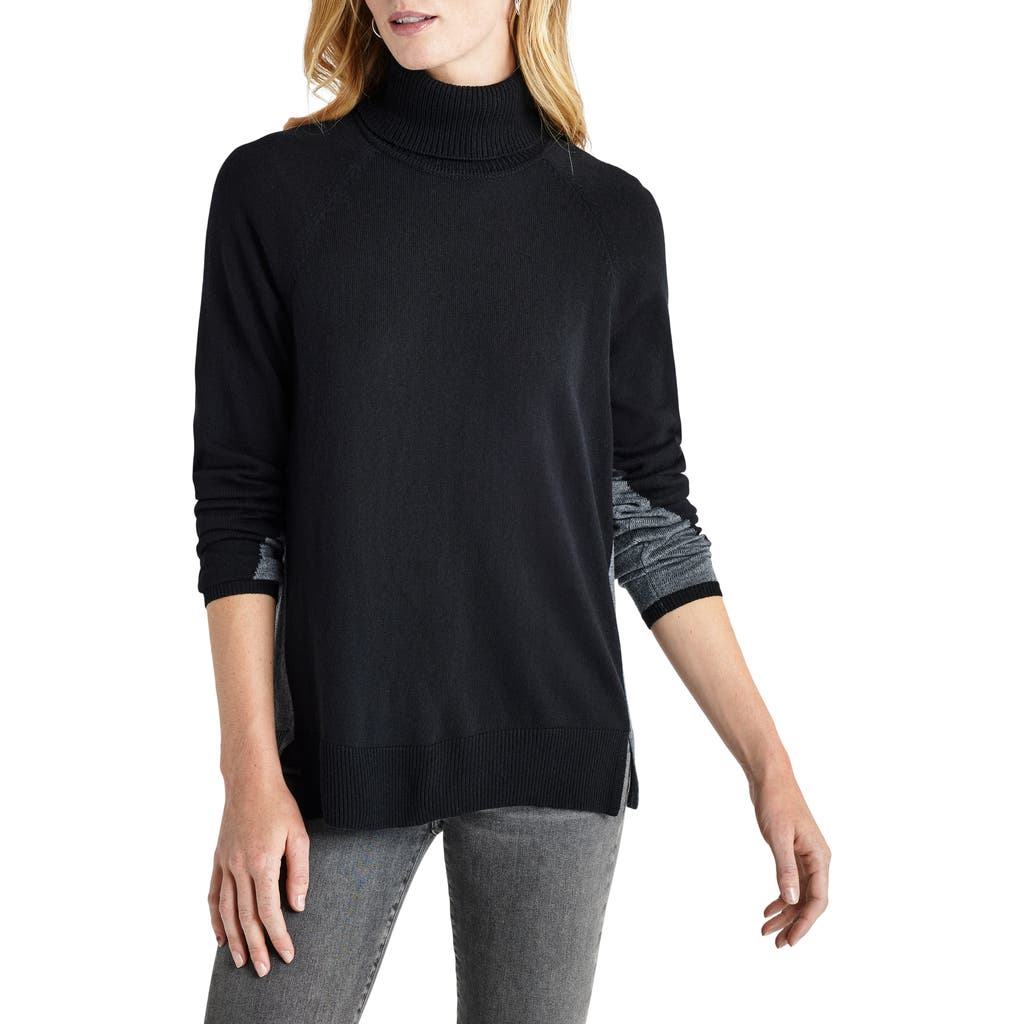 Splendid Elin Colorblock Turtleneck Sweater In Black/charcoal