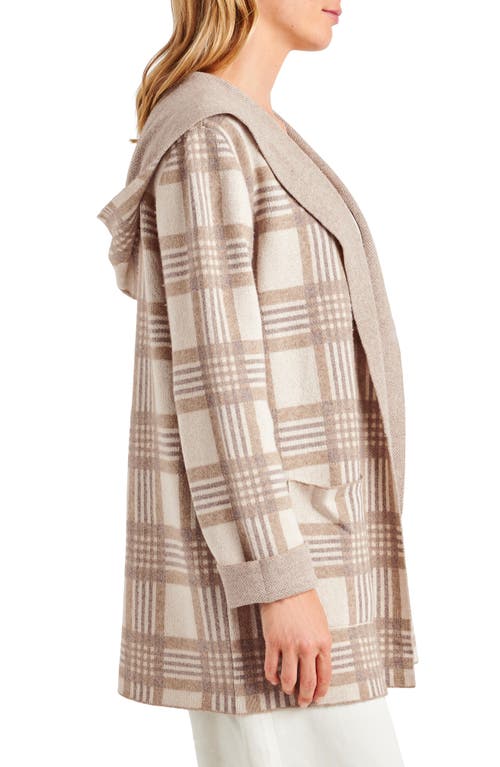 Shop Splendid Sierra Plaid Open Front Hooded Cardigan In Neutral Plaid