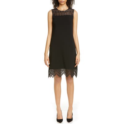 Carolina Herrera Guipure Lace Inset Shift Dress, Black